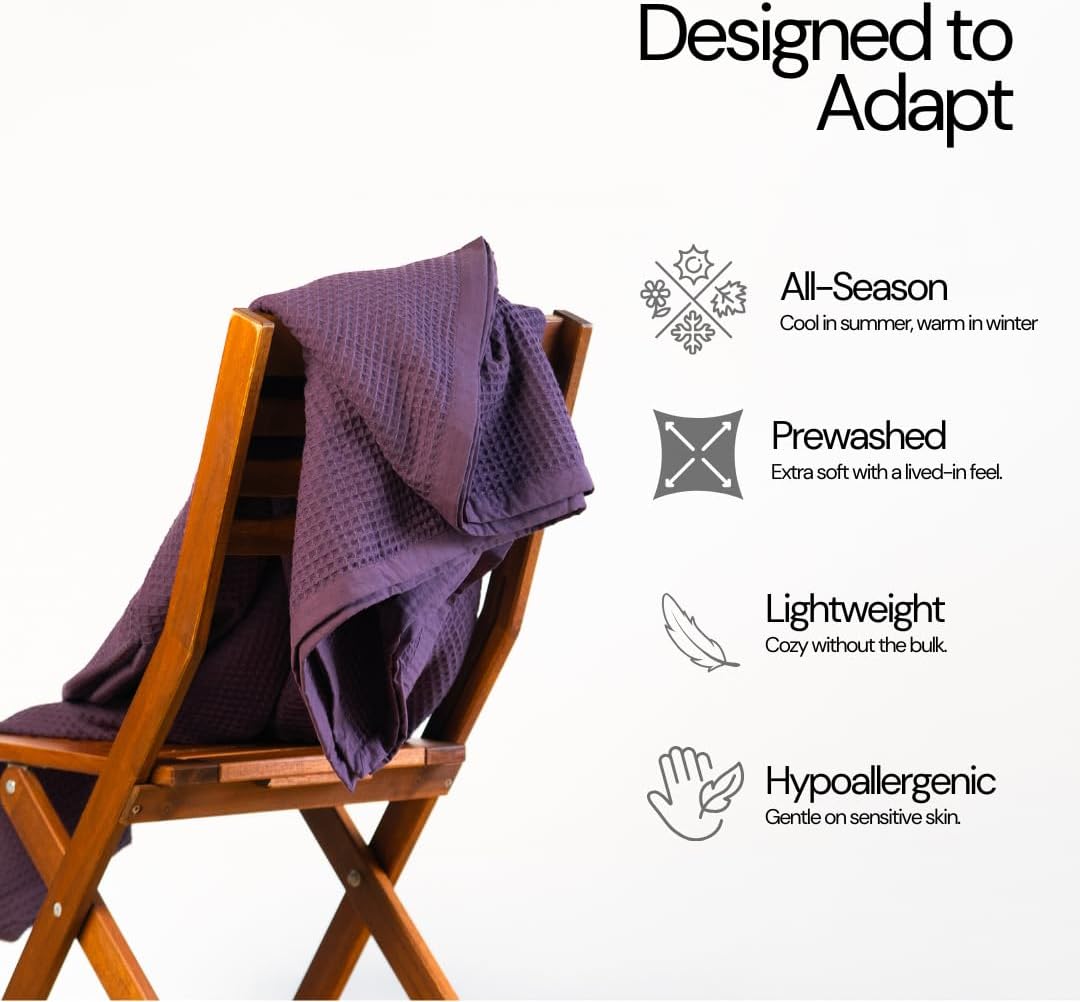 Salt Earth GOTS Certified 100% Organic Cotton Throw Blanket, 60" X 80" Blankets & Throws for Bed, Throw Blanket for Couch,Modern & Cozy Blanket, All Season Waffle Blanket, Soft Blanket (Plum Perfect)