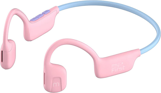 myFirst Headphones Airwaves - Air Conduction Open Ear Wireless Bluetooth Headphones with Mic for Toddlers and Kids, 85dB Safe Limit, Long Battery Life, Durable, IPX5 Waterproof for Kids 3-12 (Pink)