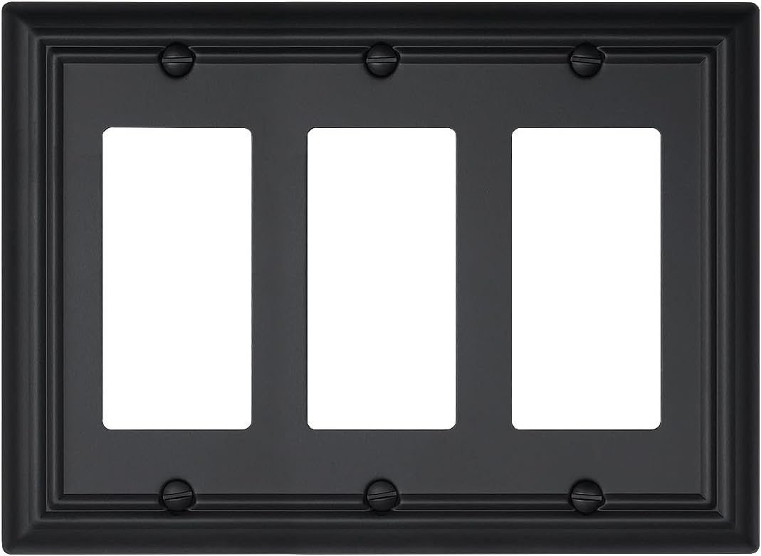 1-Pack Black Triple Decorator Outlet Covers, 3 Gang Wall Plates for Receptacle, GFCI Outlet, Dimmer Switch, Durable Metal, 6.77''*4.88'', Midsize
