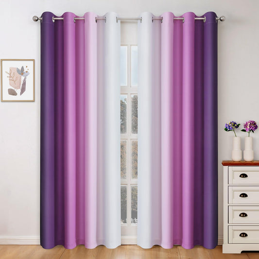 HOMEIDEAS Purple Ombre Blackout Curtains, 52 X 84 Inch Length Gradient Color Room Darkening Curtains with Grommet Thermal Insulated Window Drapes for Living Room, Bedroom, 2 Panels