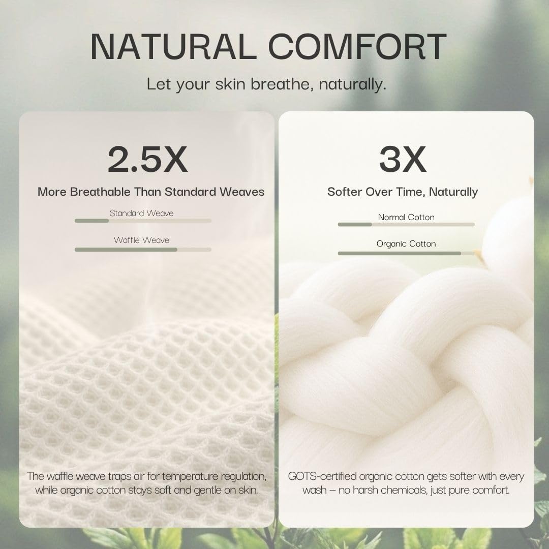 Salt Earth GOTS Certified 100% Organic Cotton Throw Blanket, 90" X 90" Blankets & Throws for Bed, Throw Blanket for Couch,Modern & Cozy Blanket, All Season Waffle Blanket, Soft Blanket (Potting Soil)