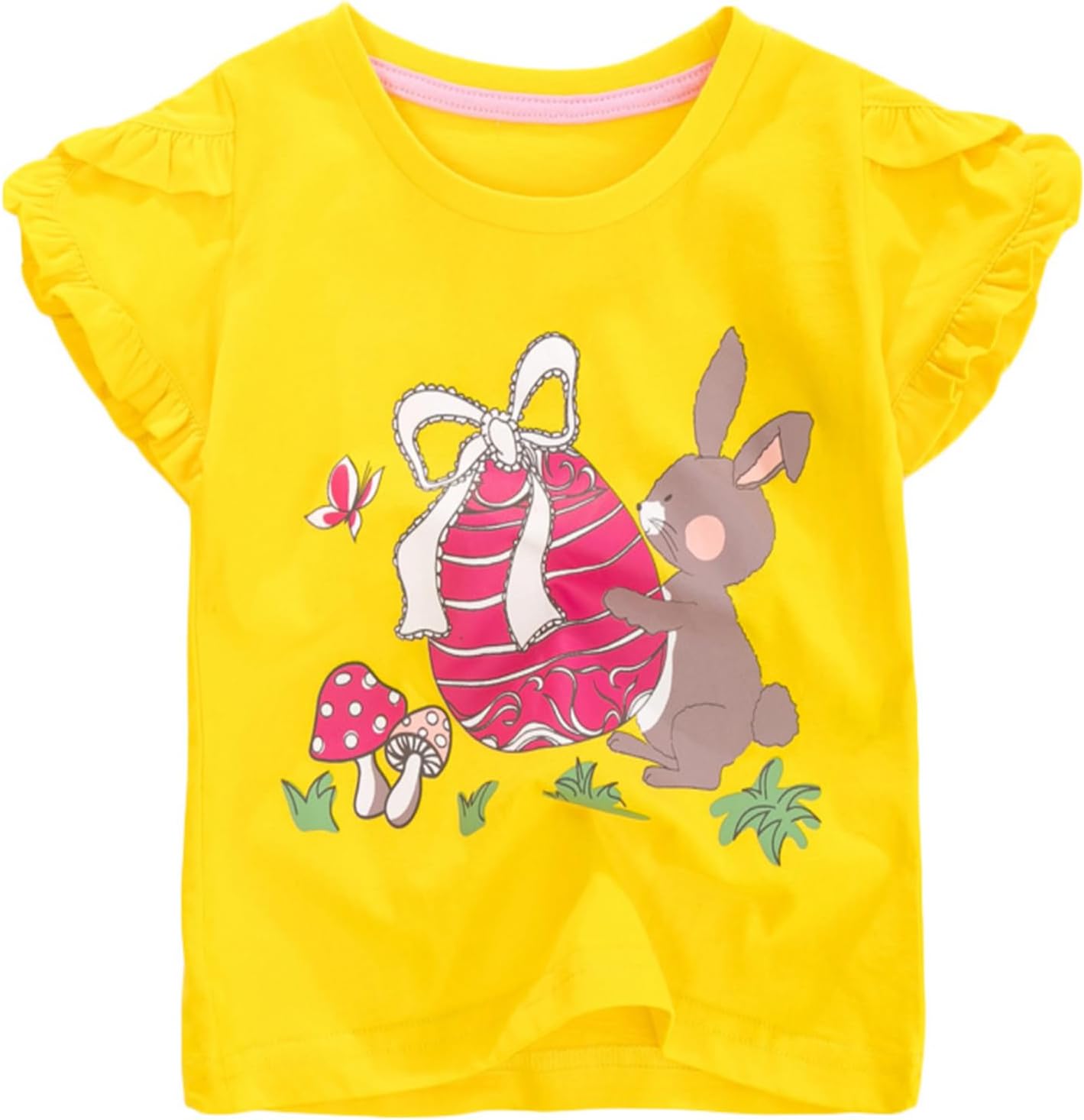 HILEELANG Girls' Tees Ruffle Short Sleeve T-Shirt Cotton Casual Graphic Summer Crewneck Tunic Tops