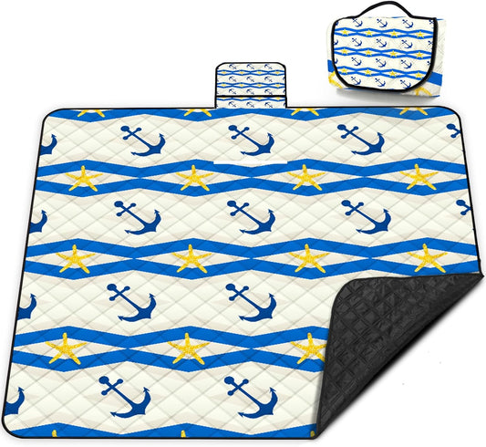 Poedist Extra Large Picnic Blanket Waterproof,80"x 80"Foldable Machine Washable Beach Blanket,Outdoor Blanket for 6-8 Adults,Suitable for Indoor Crawling,Park Beach,Camping,Hiking,Family Travel(Boat)