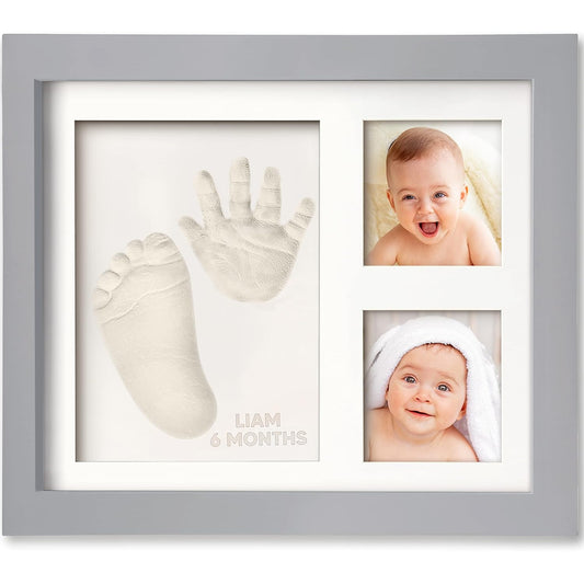 Baby Hand and Footprint Kit - Quick Dry Clay Baby Footprint Kit, Newborn Keepsake, Nursery Picture Frame for Boys, Girls, Personalized Gifts for Shower & Registry,New Mom Gift(Cloud Gray)