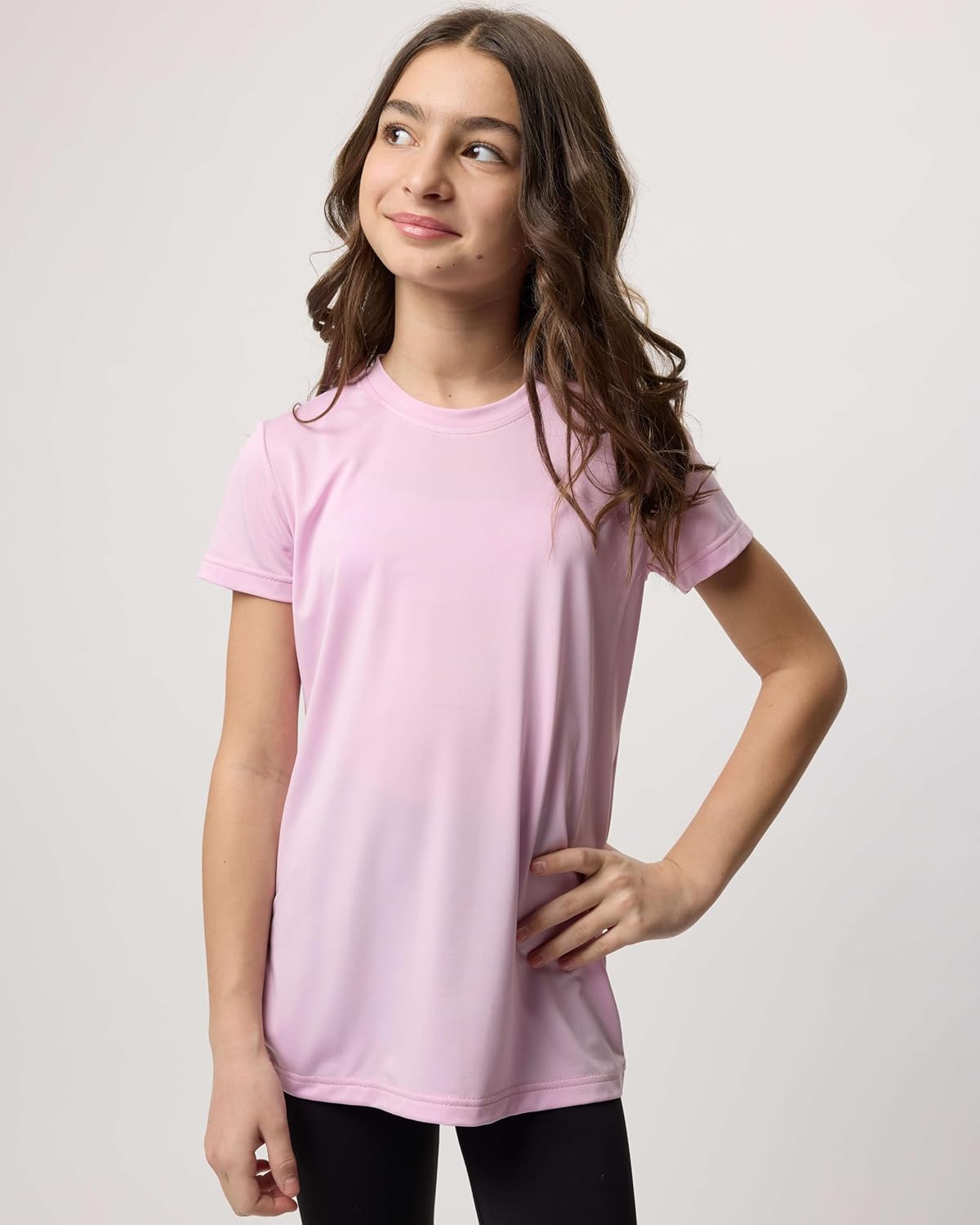 Real Essentials 5 Pack: Girls Short Sleeve Dry-Fit Crew Neck Active Athletic Performance T-Shirt