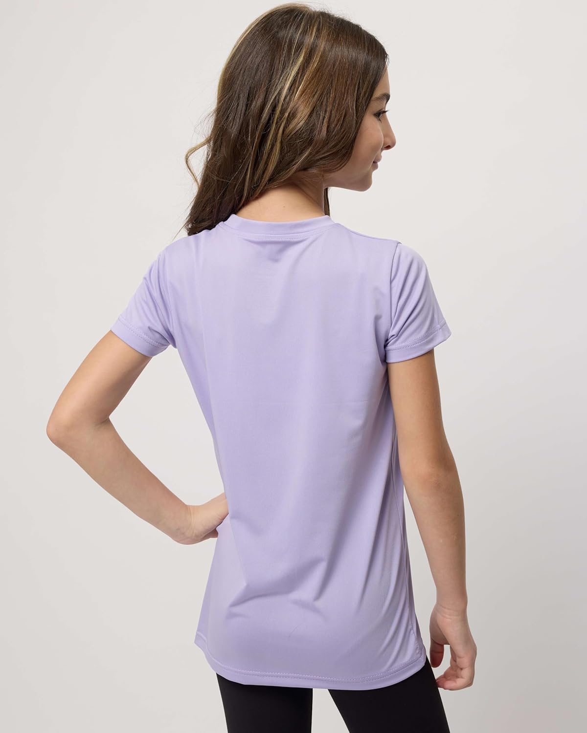 Real Essentials 5 Pack: Girls Short Sleeve Dry-Fit Crew Neck Active Athletic Performance T-Shirt