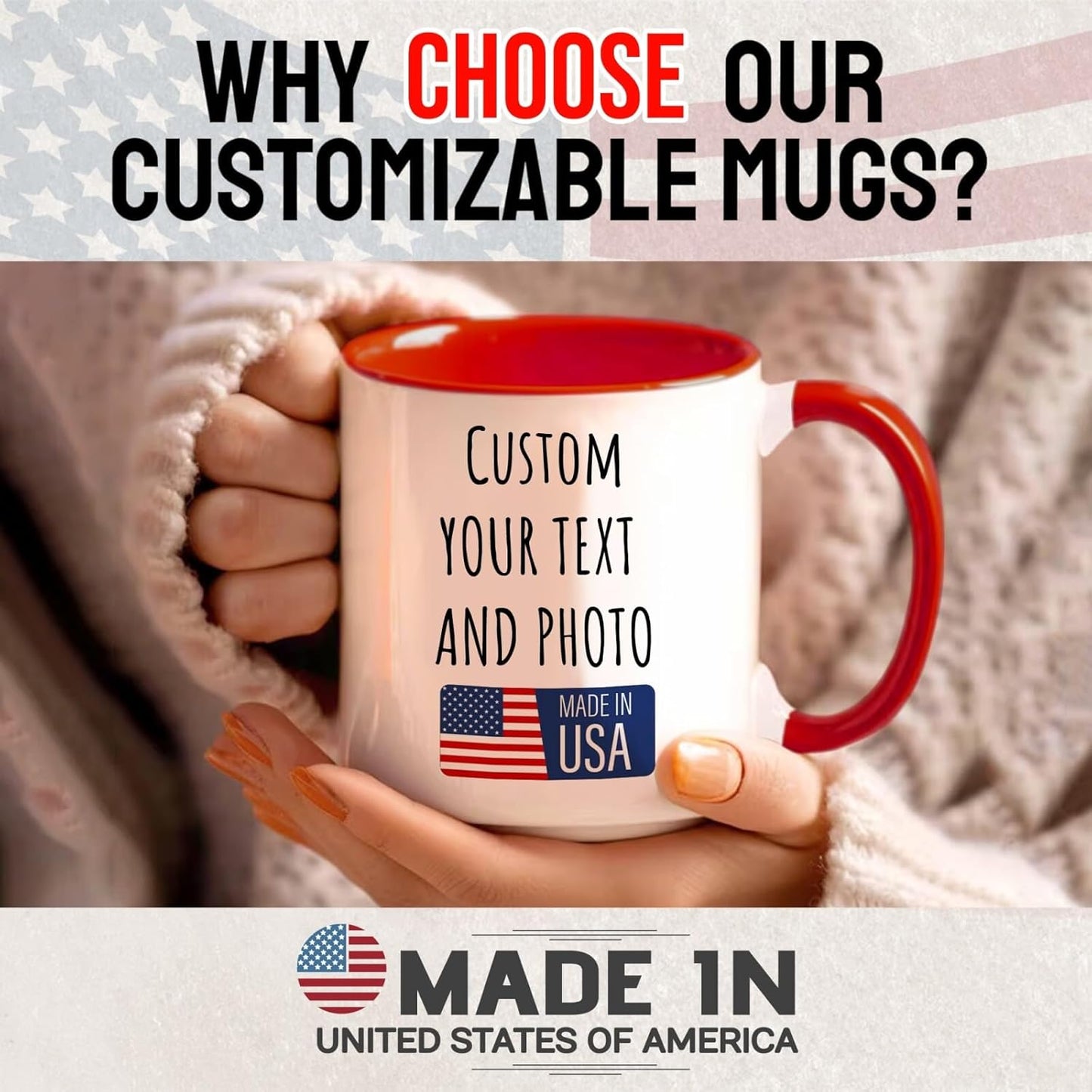 Ship Next Day Custom Mug Design Your Own Photo Text Personalized Picture Gifts for Women Men Customized Gifts Idea Personalized Coffee Mugs 15oz Red Handle