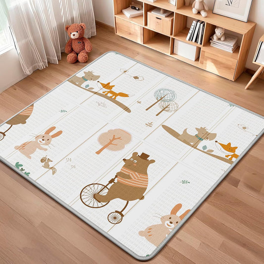 Foldable Baby Play Mat, PIGLOG Waterproof Playmats for Babies and Toddlers Kids, Safe Foam Playmat for Tummy Time, 50x50 Playpen Mat, Reversible Portable Baby Floor Mat for Infant, Toddler, Bear