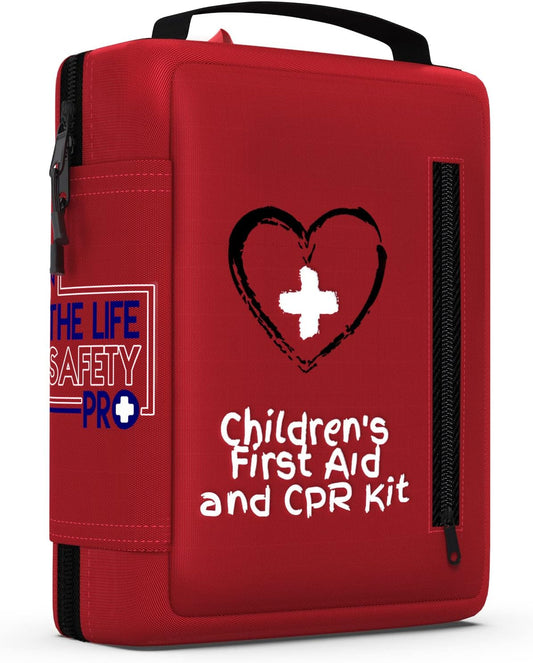 Portable First Aid Kit for Kids with CPR Shield - Ideal for Home, Car, School, Camping, and as a Travel First aid kit. Latex-Free Bandages – Children First Aid Guide by The Life Safety Pro
