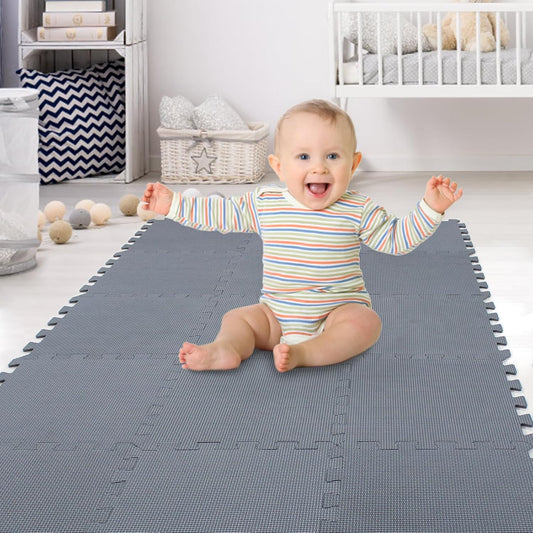 XMTMMD Soft Non-Toxic Foam Baby Play Mat | Toddler Playmat | EVA Foam Interlocking Tiles for Gym, Nursery, Playroom | 18 Squares Foam Floor Mats for Kids & Babies | Gray Jigsaw Puzzle Play Mat