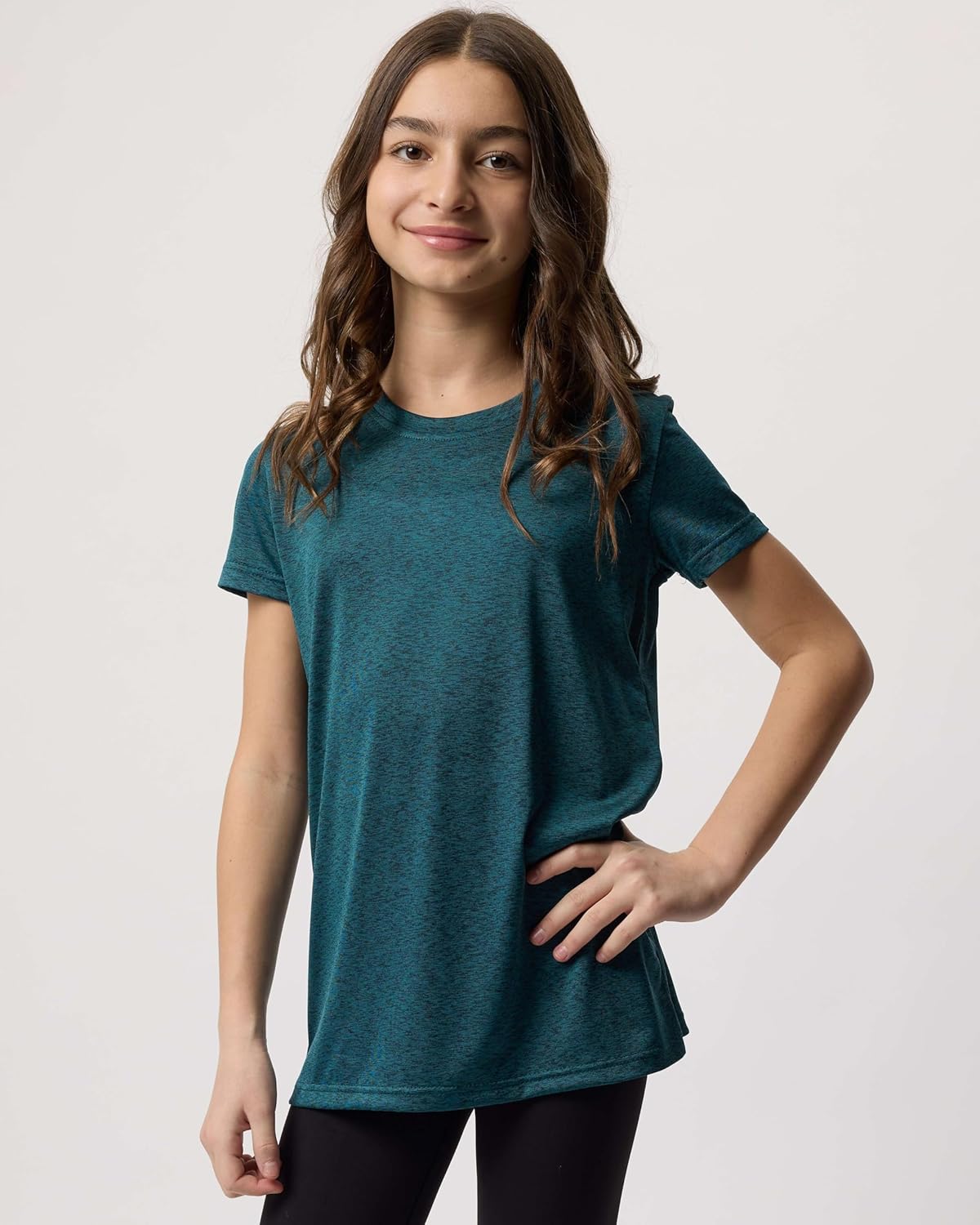 Real Essentials 5 Pack: Girls Short Sleeve Dry-Fit Crew Neck Active Athletic Performance T-Shirt