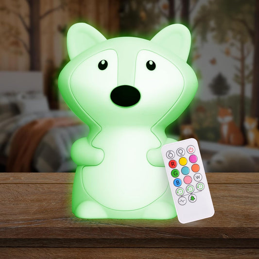 Lumipets Remote Control Silicone Night Light for Kids - Fox Design with 9 Soft Colors & Sleep Timer - Rechargeable, Battery-Operated Lamp for Bedroom | Baby Nursery, Toddler, Girls, Boys